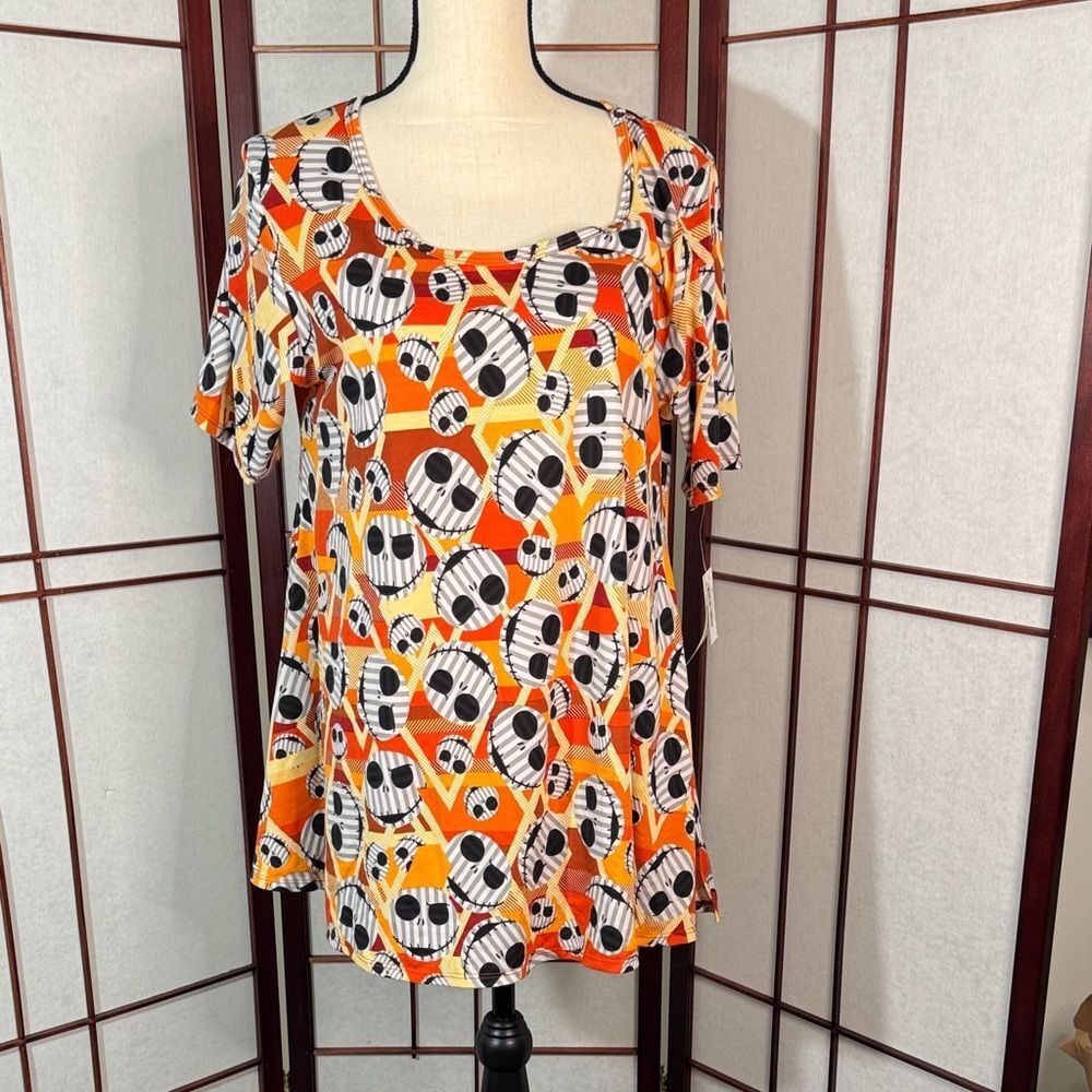 LuLaRoe Disney Jack the Skeleton Orange & Yellow Short Sleeve Perfect Tee
